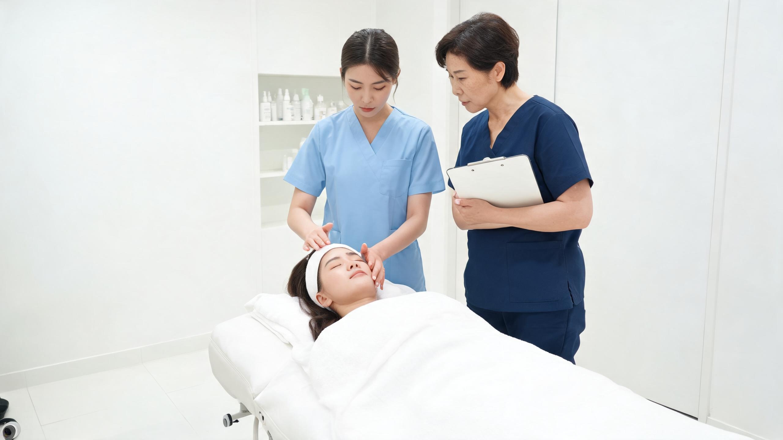 부산 피부미용사 실기 시간배분 연습 장면 — 끌레르엘 서면 아카데미